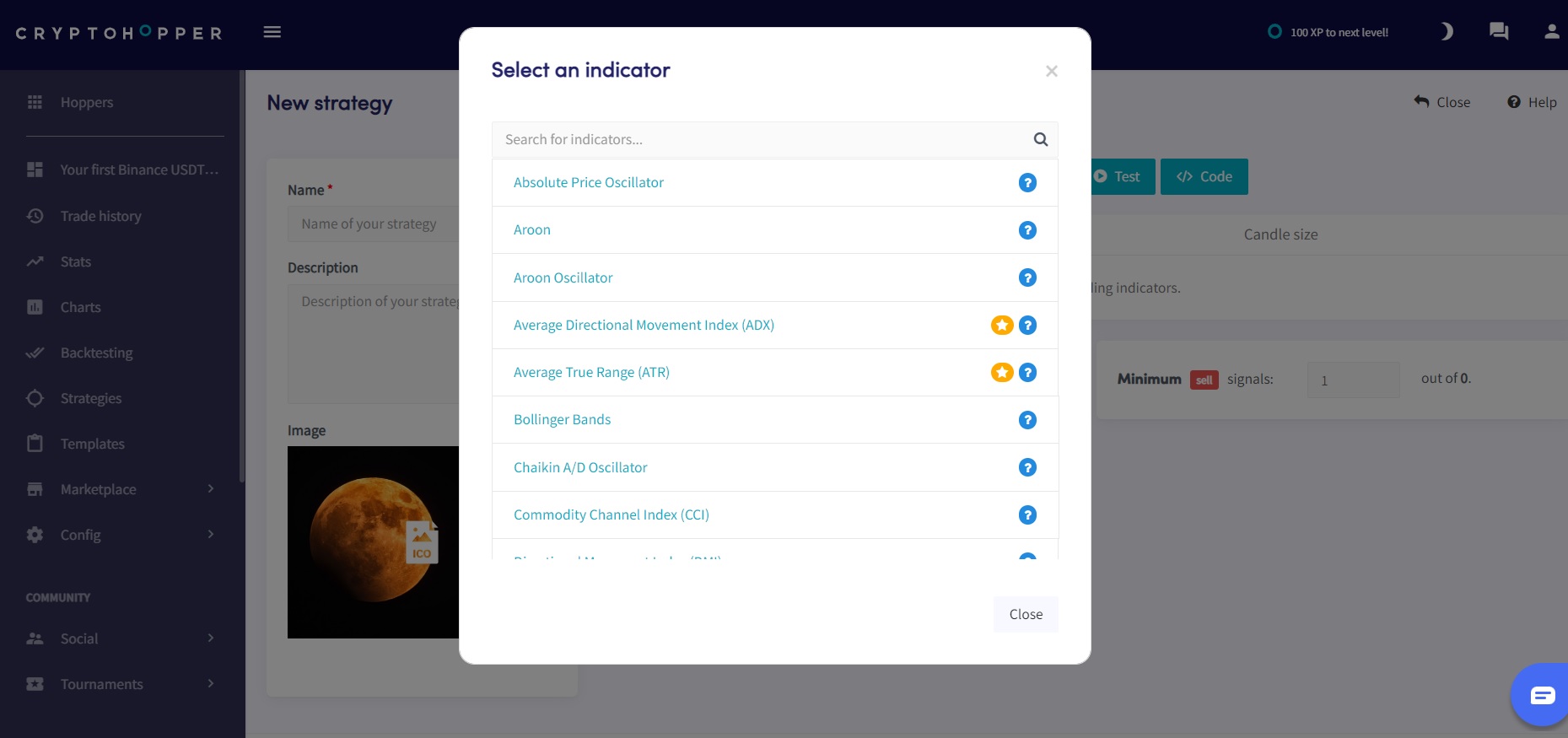 Cryptohopper trading indicators to choose from