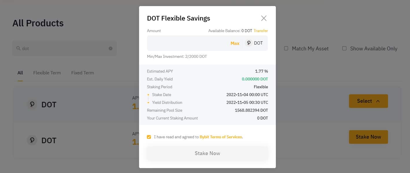DOT staking with Bybit