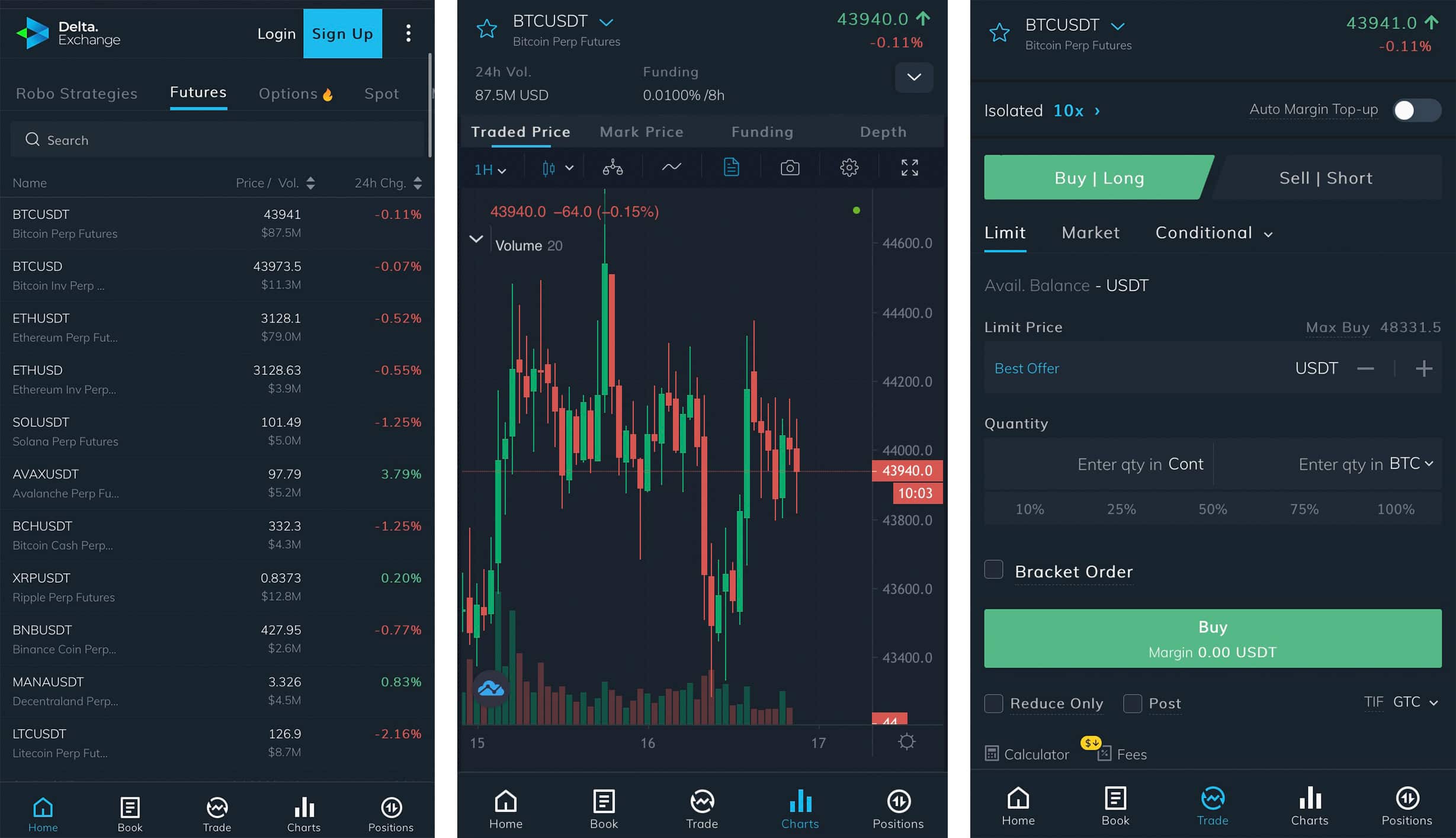 Delta Exchange mobile app screenshots