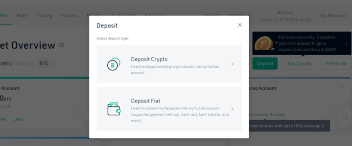Deposit funds to KuCoin