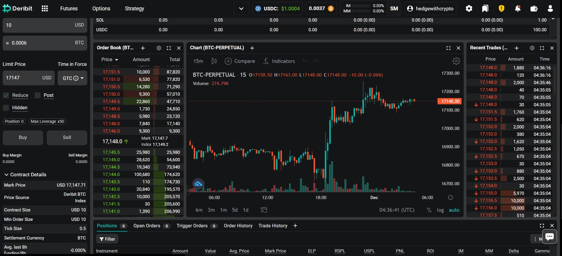 Deribit options trading platform