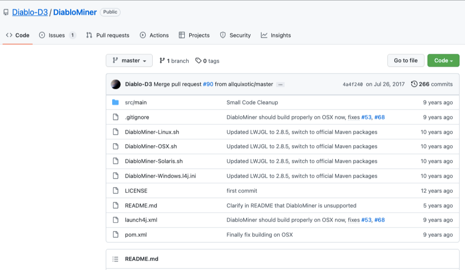 DiableMiner user interface