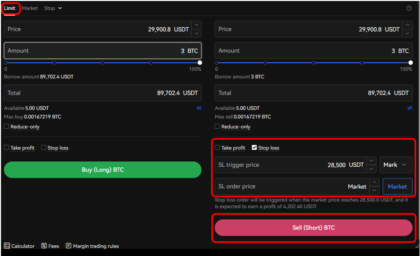 Enter short details and confirm trade