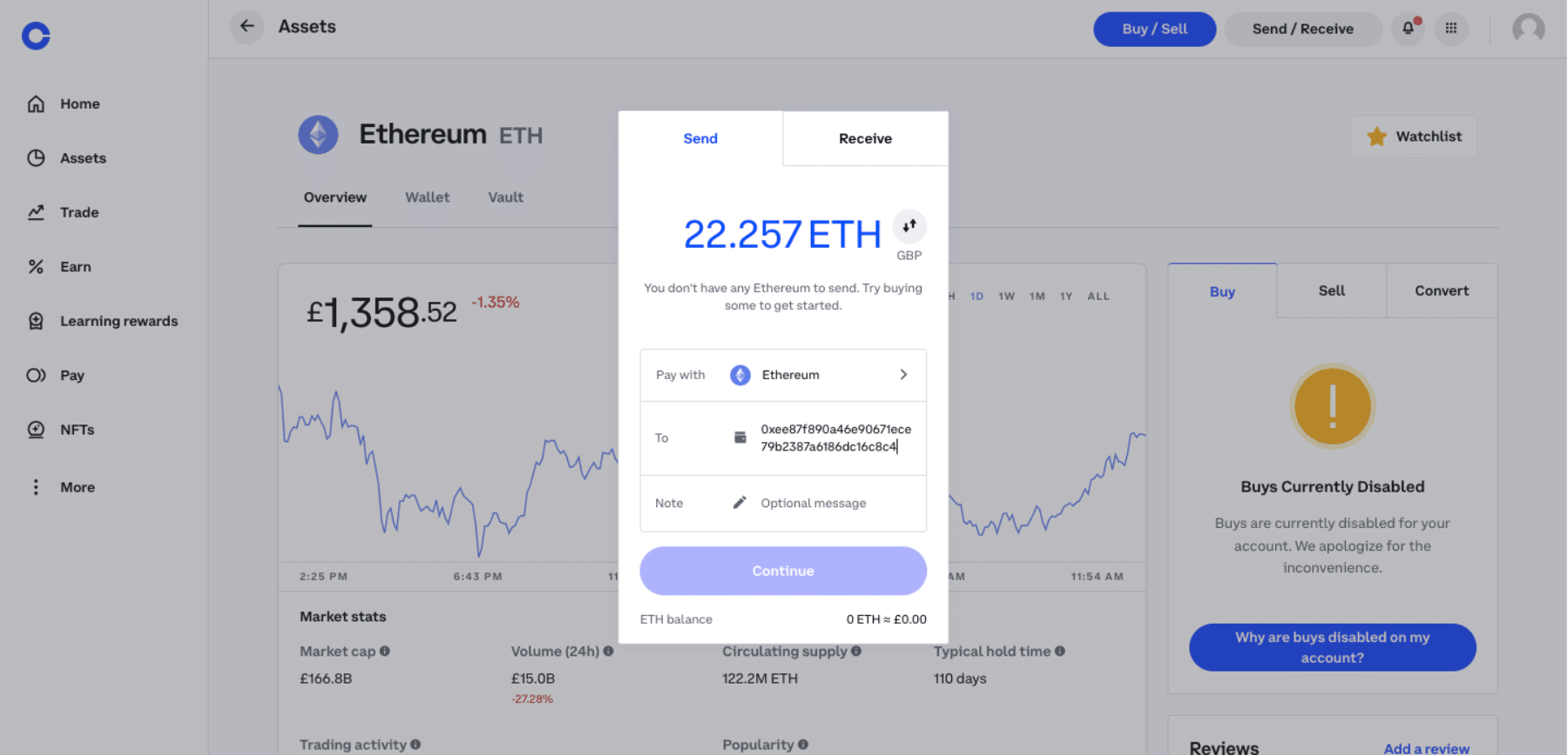 Enter in the withdrawal information to Coinbase