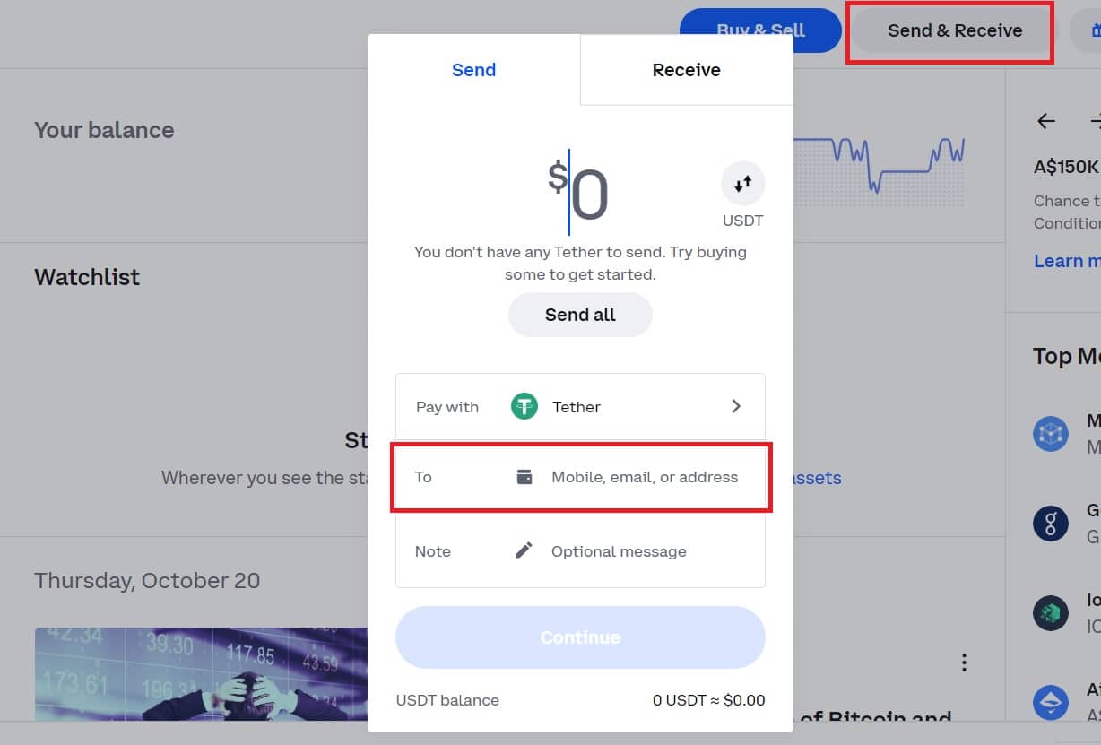 Enter withdrawal address in coinbase