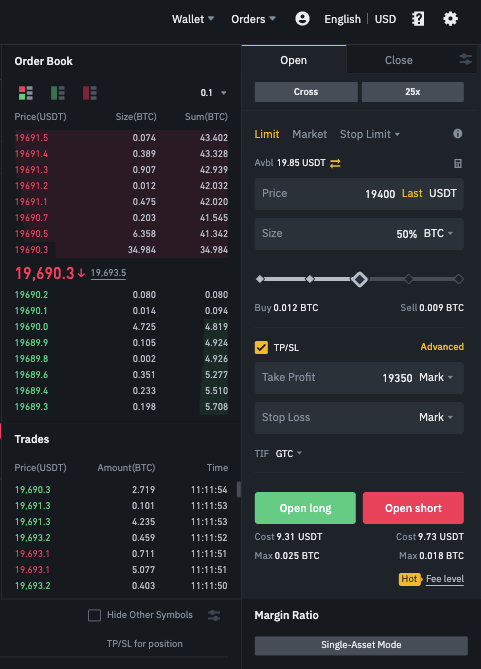 Entering short sell trade on Binance Futures