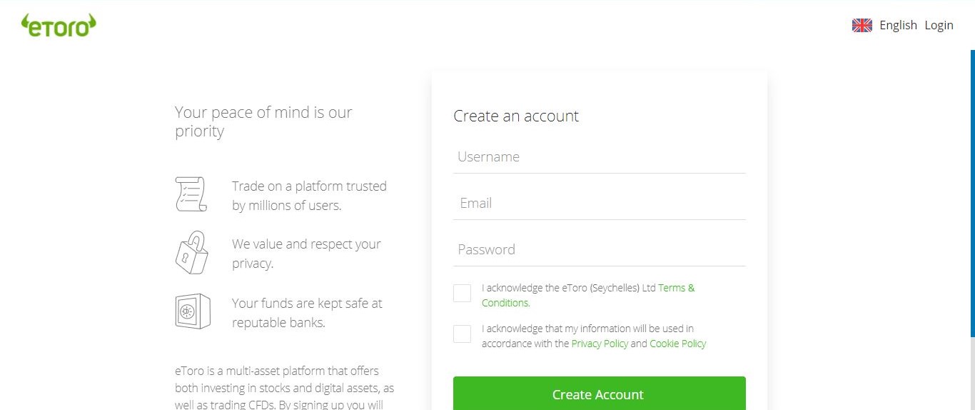 Creating an account on eToro