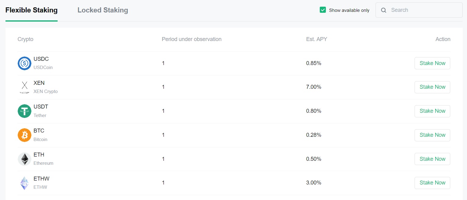 Flexible and fixed staking on MEXC