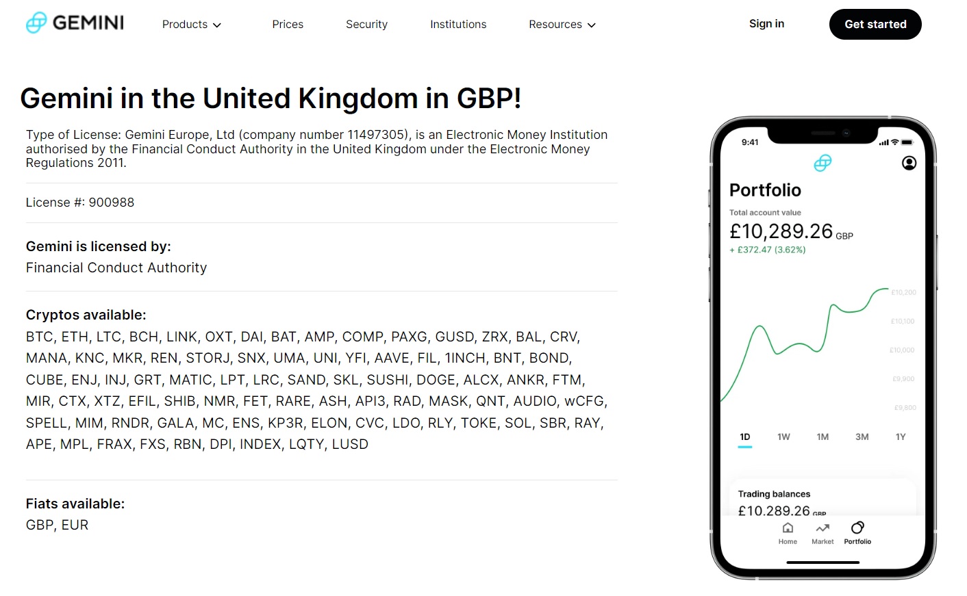 Gemini website and FCA licence for UK