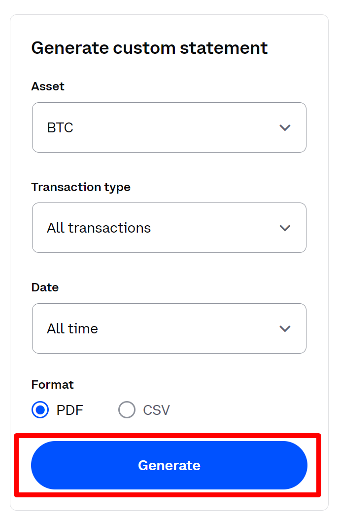 Generate the report on coinbase