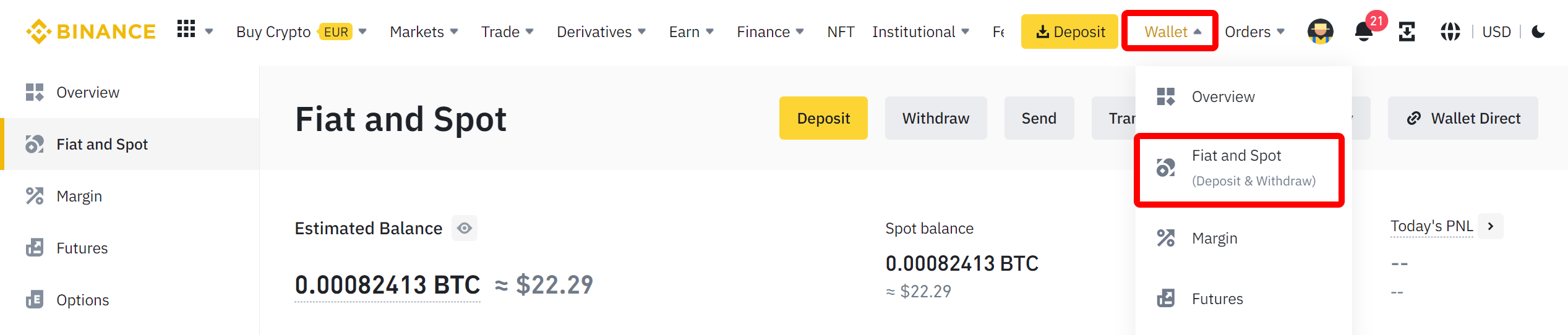 Binance wallet section