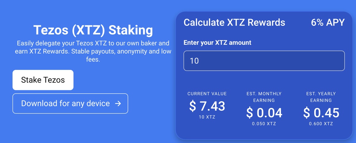 Guarda wallet Tezos staking calculator