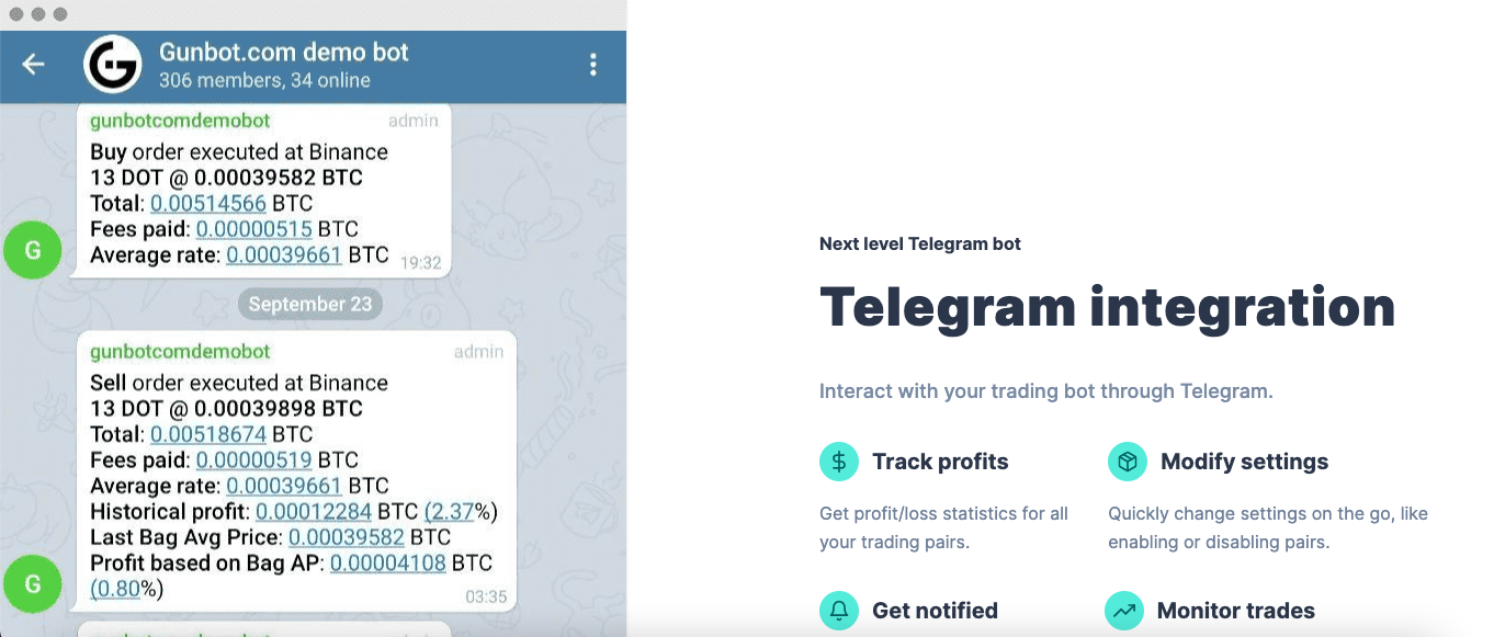 Gunbot Telegram integration screenshot