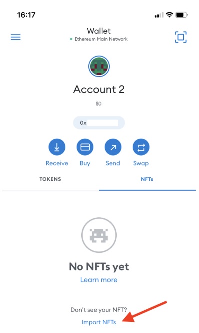 Import NFTs on Metamask