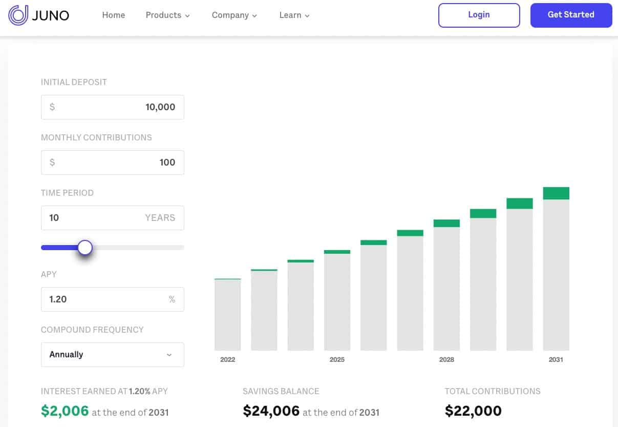 Juno checking account for crypto screenshot