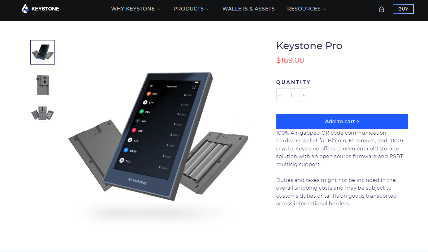 KeyStone Pro wallet specs