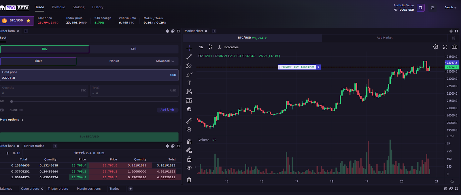 Kraken Pro trading terminal