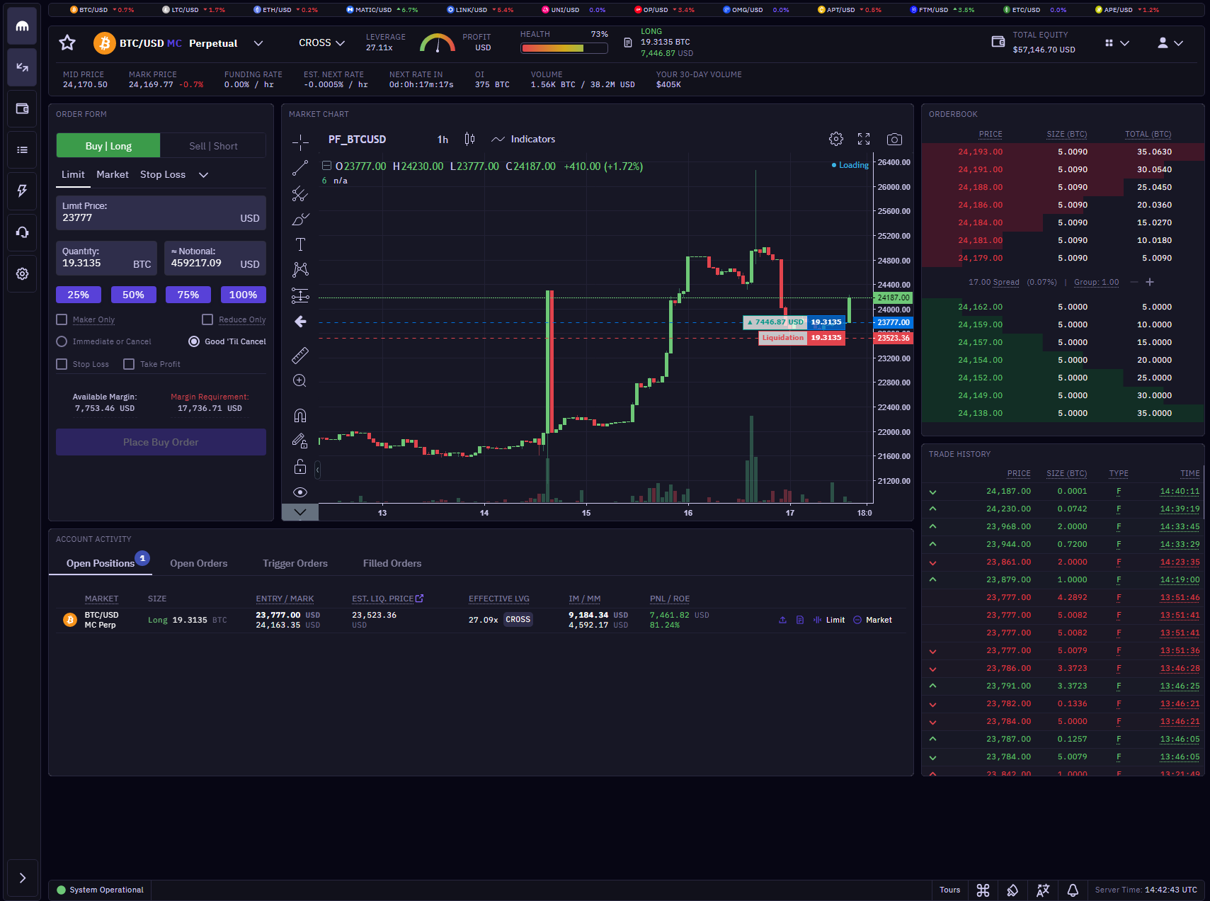 Kraken trading interface