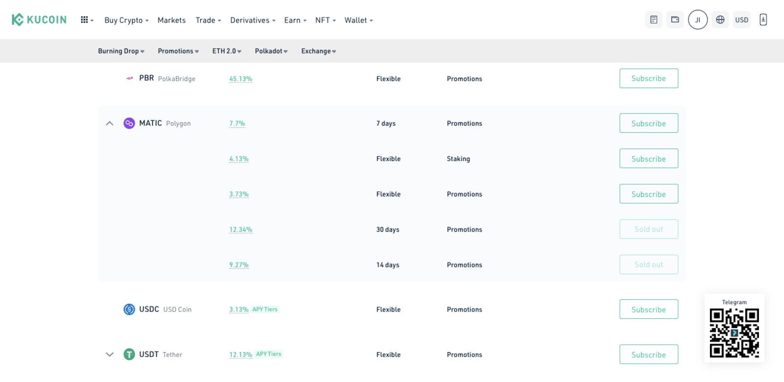 Available staking terms for Polygon on KuCoin