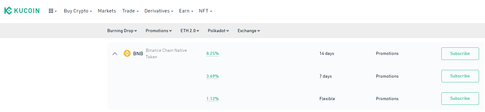 BNB staking promotion on KuCoin