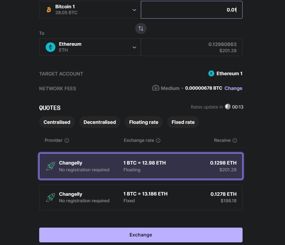 Ledger wallet crypto swaps