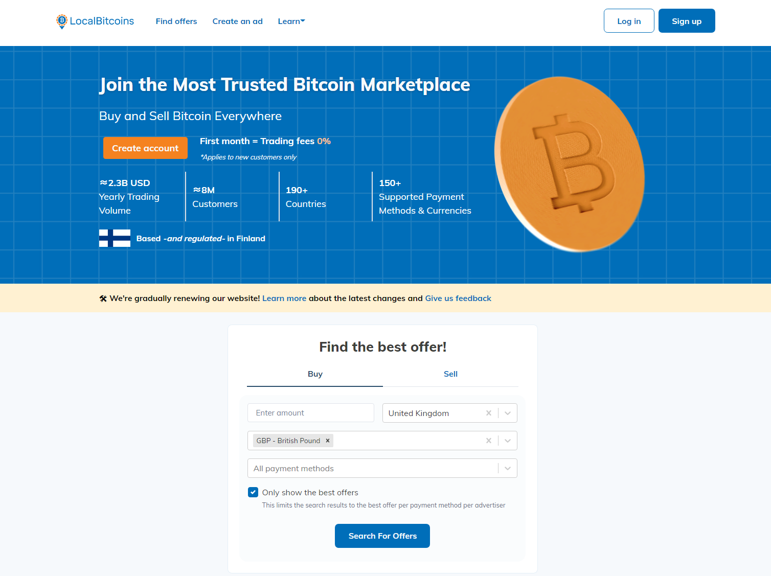 LocalBitcoins Homepage