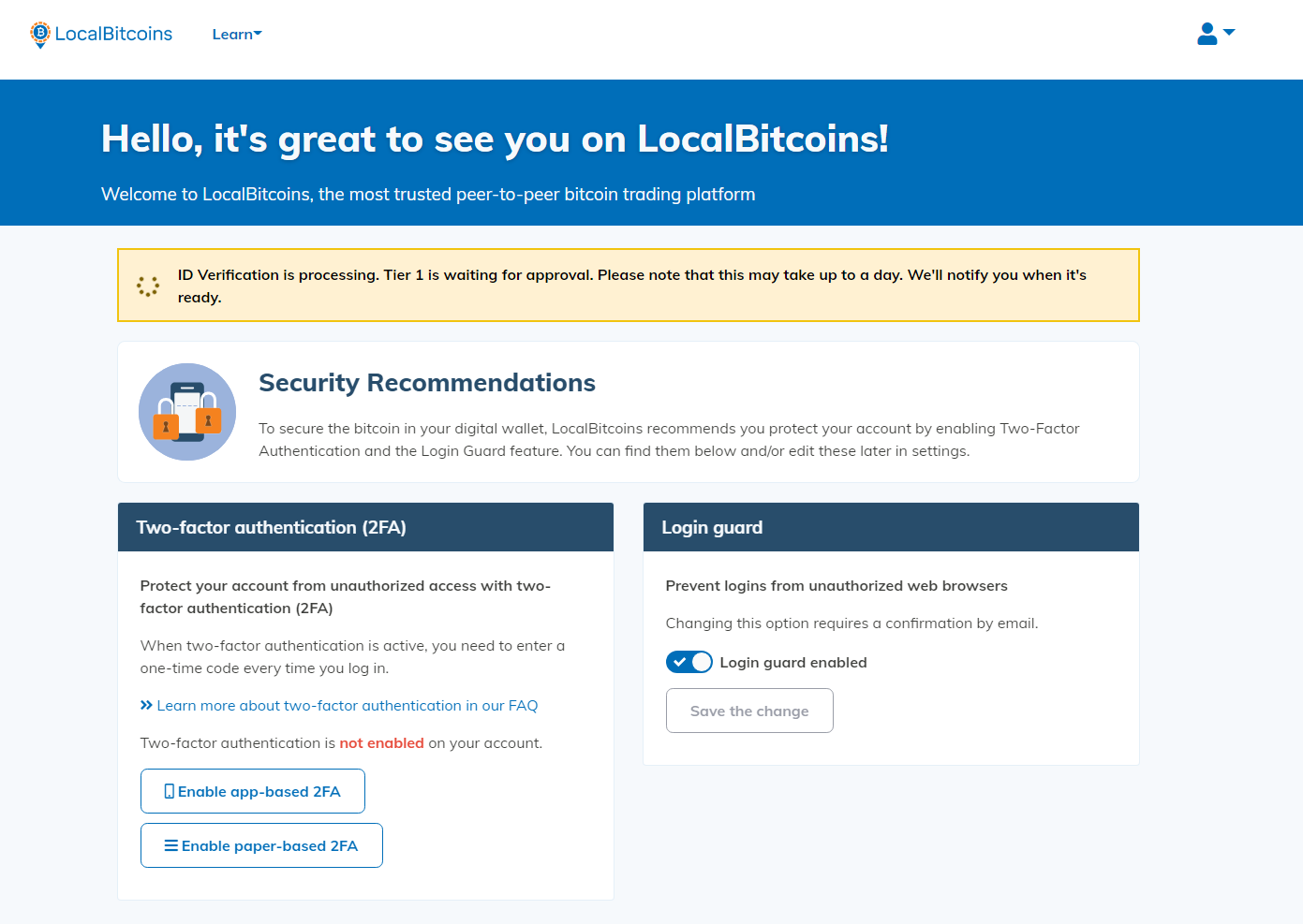 LocalBitcoins Security measures and recommendations