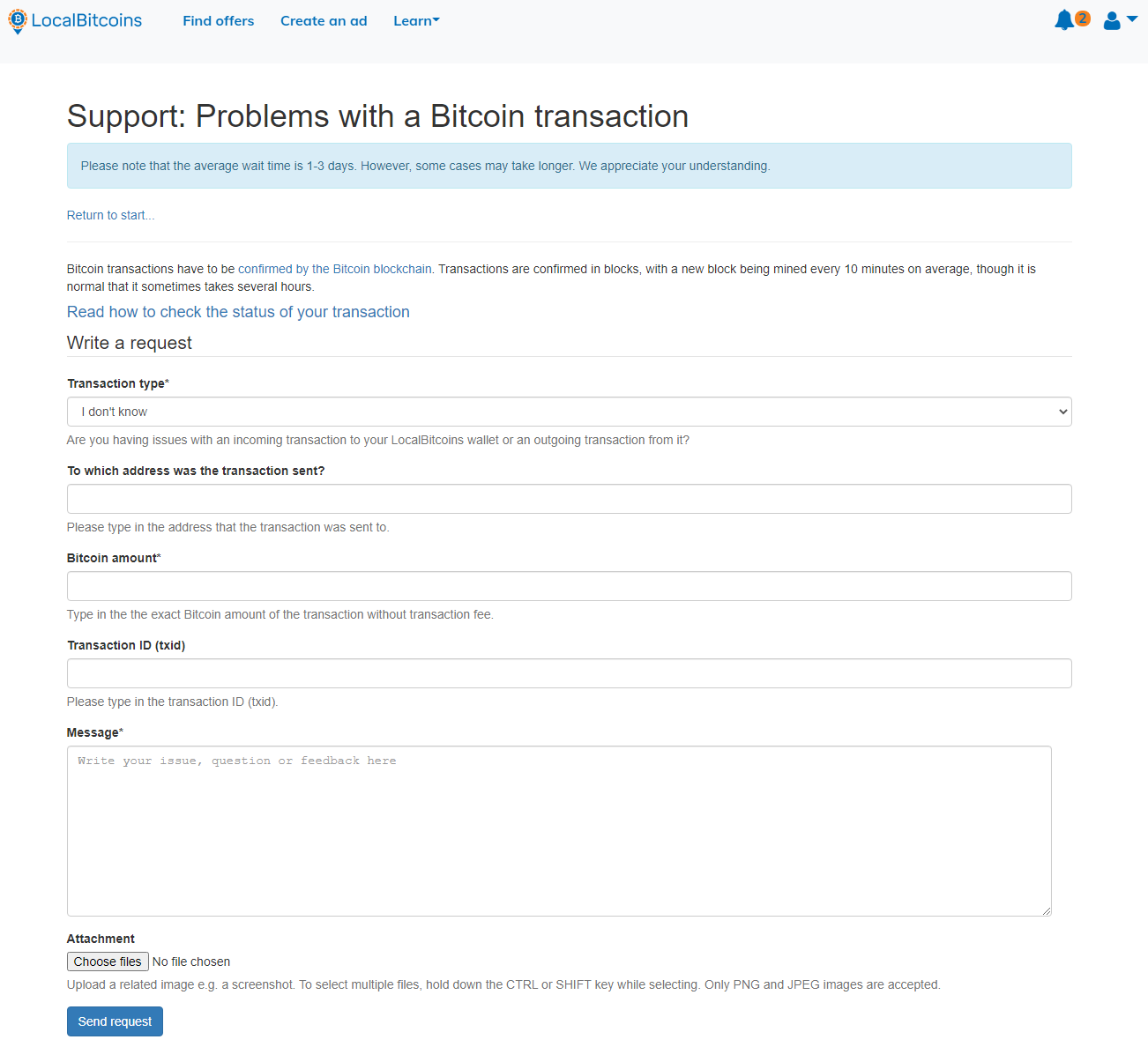 LocalBitcoins support system