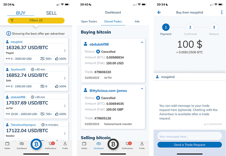 Localbitcoins mobile app screenshots