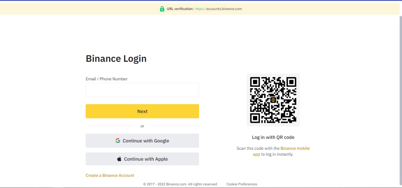 Logging into a Binance account