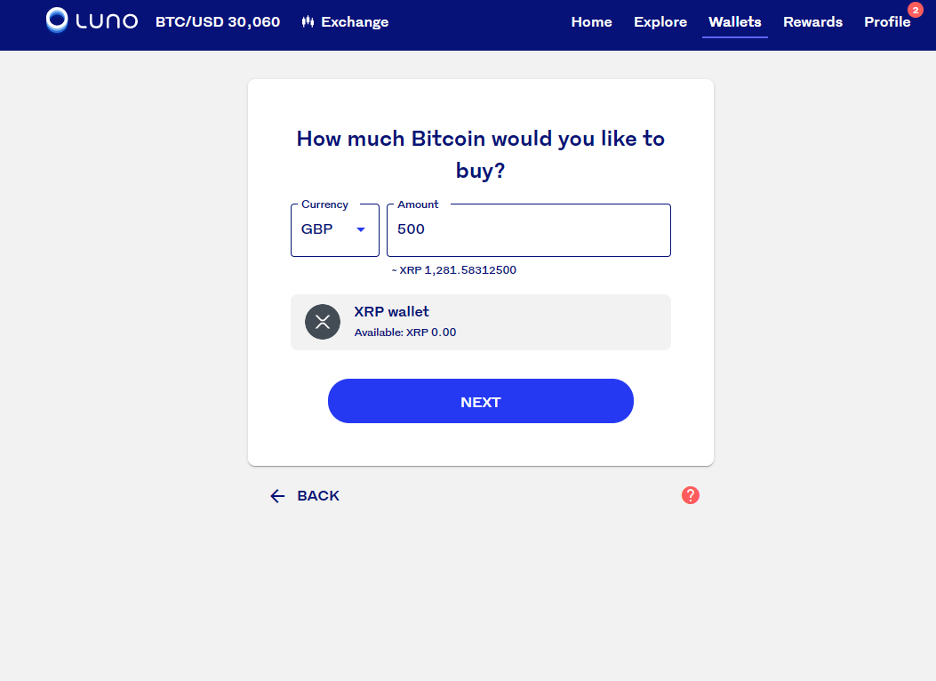 Swapping XRP for BTC on Luno.