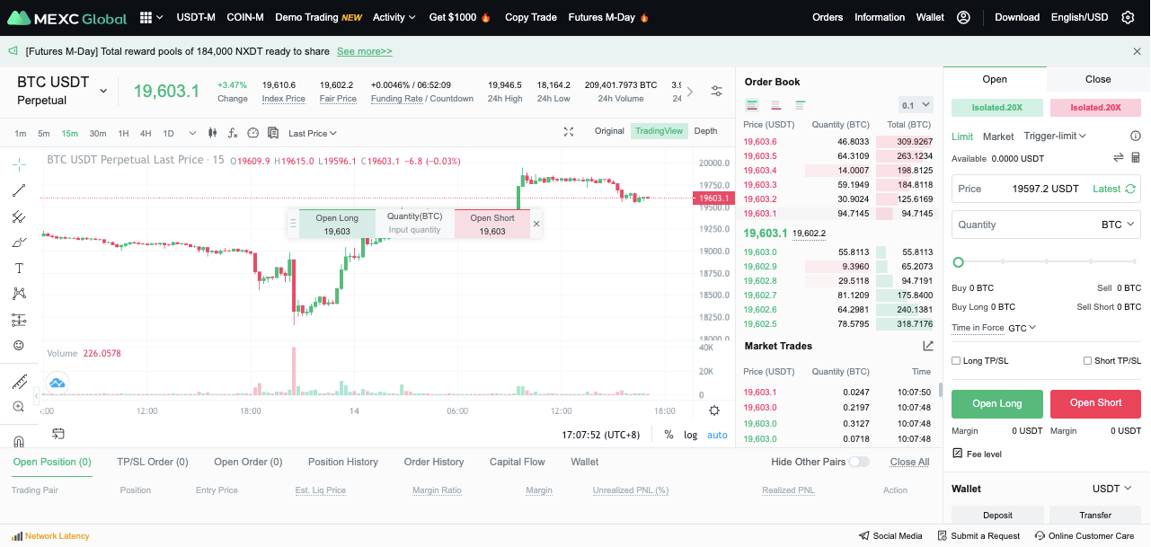 MEXC Futures exchange platform screenshot