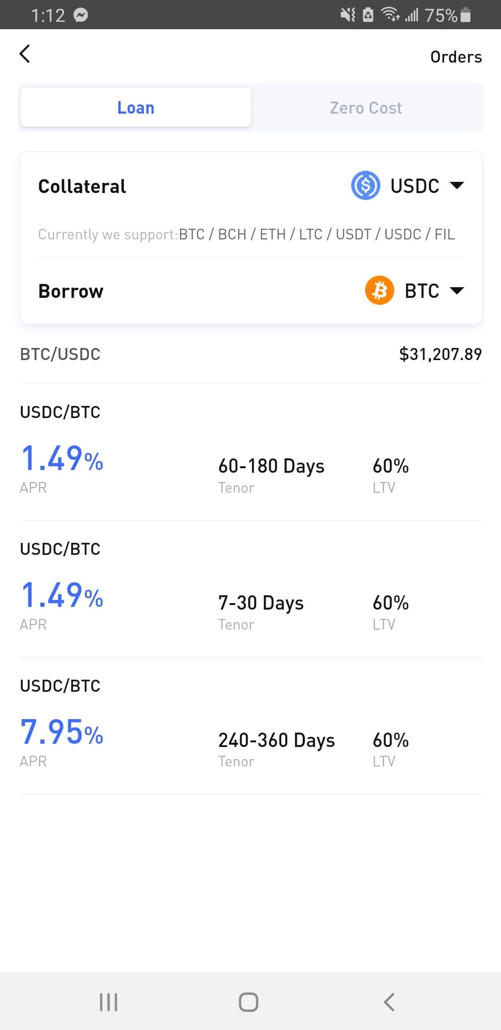 Crypto-backed loan on Matrixport