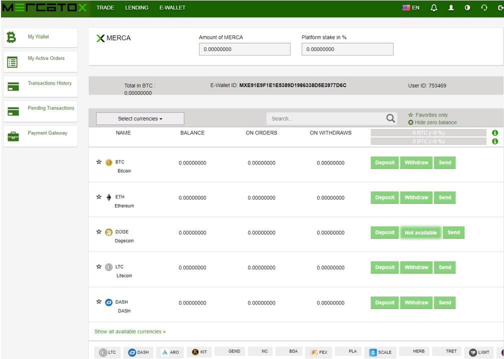 Mercatox ewallet screenshot