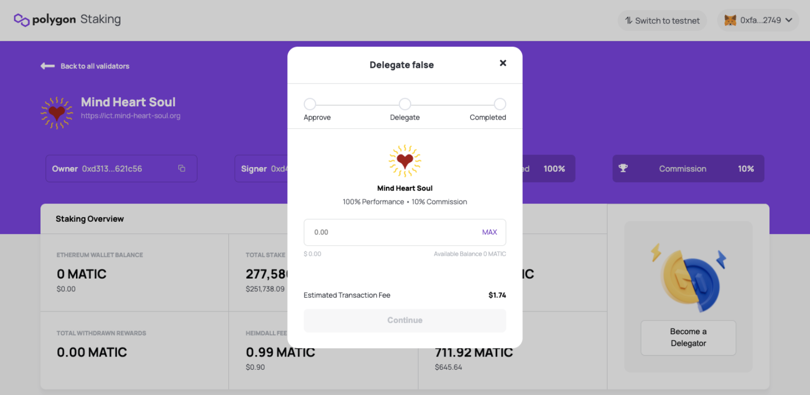 Staking Polygon with Metamask wallet