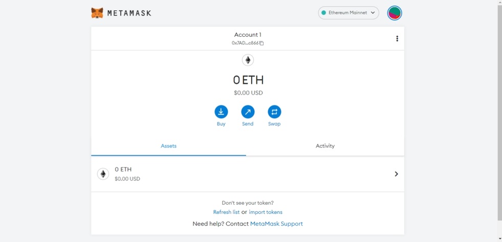 Metamask wallet screenshot