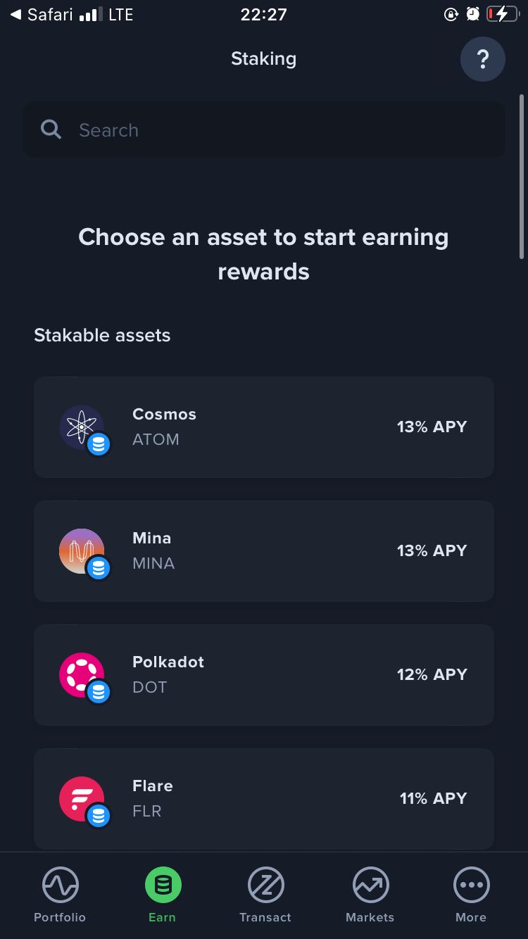 Mina staking rates on Uphold