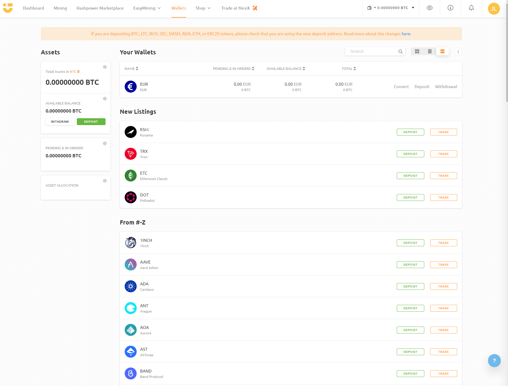 NiceHash Supported Assets