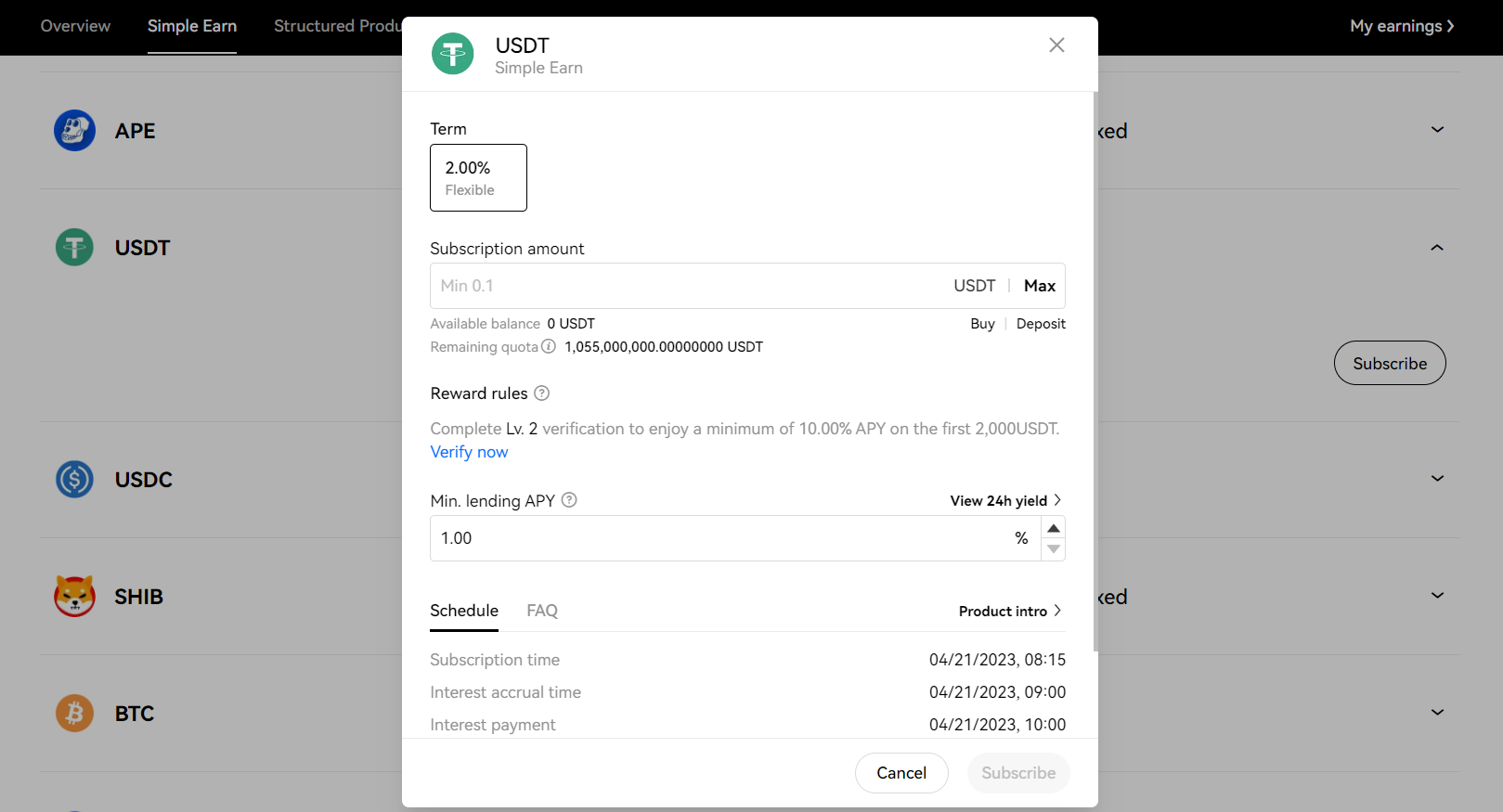 OKX Interest product for USDT