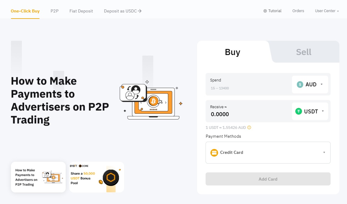 One-click buy crypto with fiat on ByBit