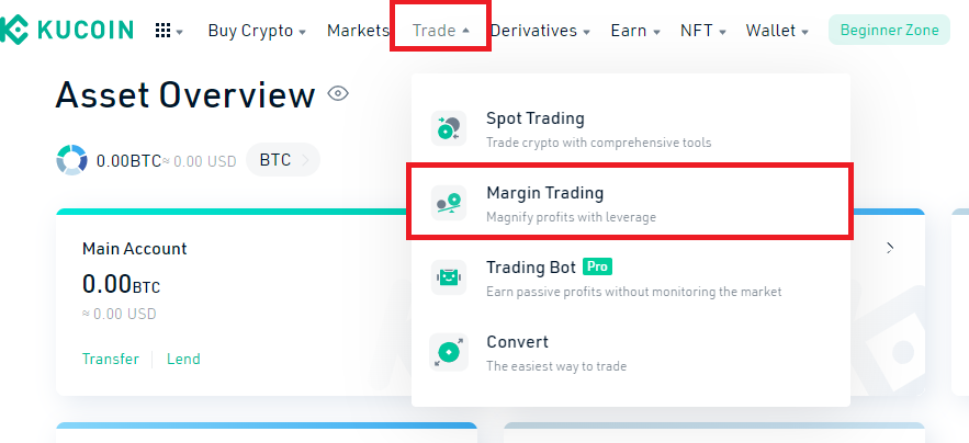 Open the KuCoin margin platform