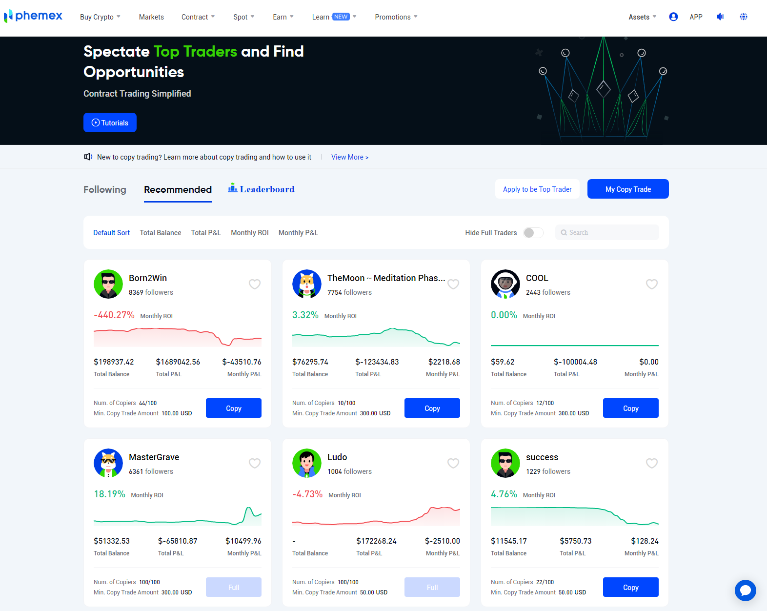 Phemex CopyTrading portal