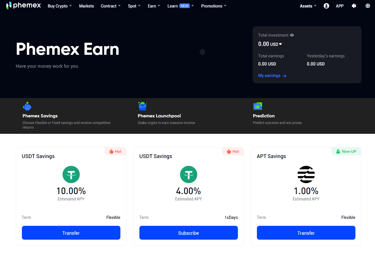 Phemex Earn products