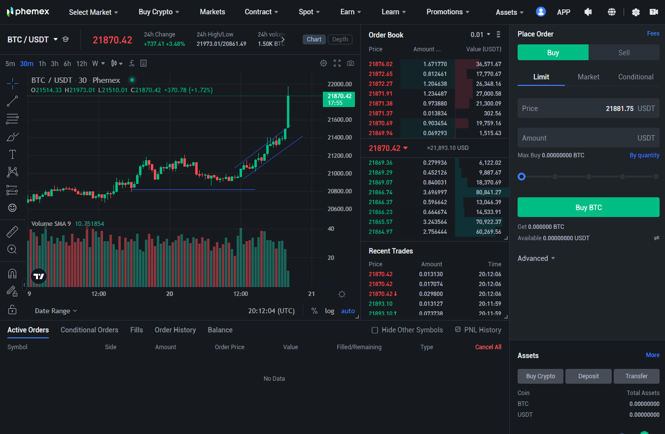 Phemex Trading Interface screenshot