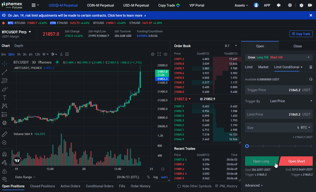 Phemex derivatives trading screenshot