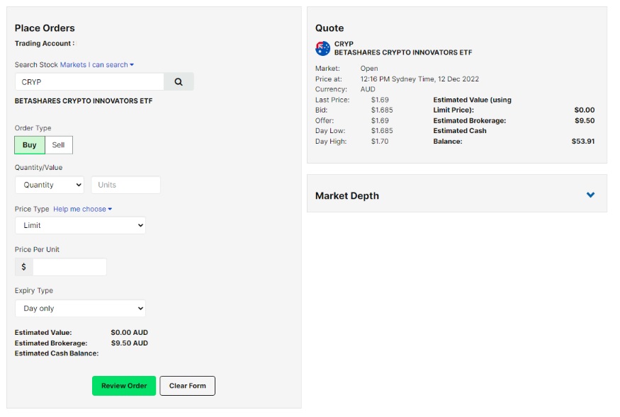 Place the order to buy the crypto ETF and accept quote