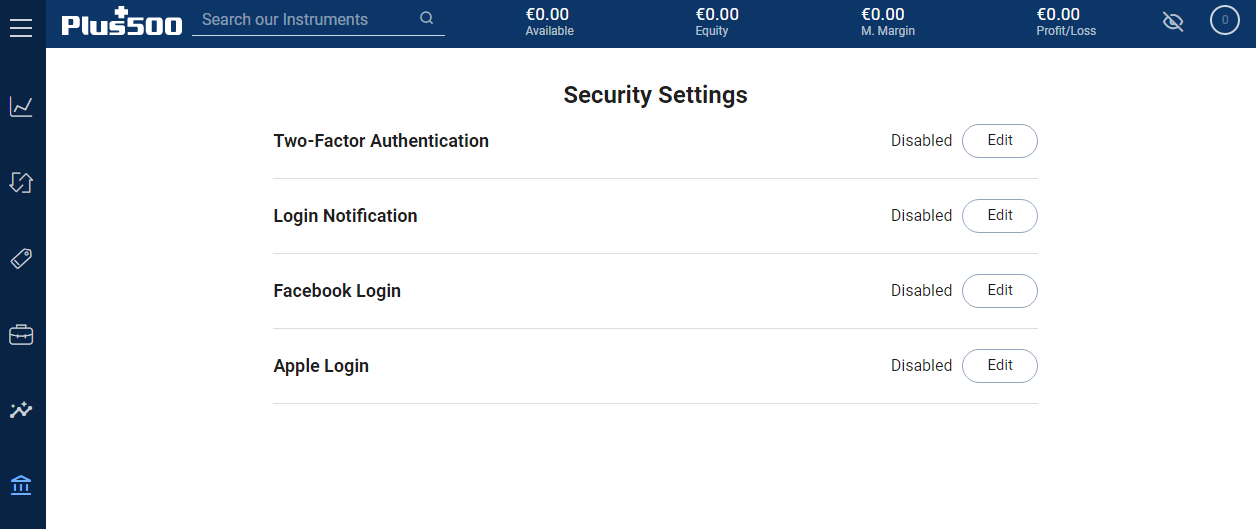 Plus500 security settings