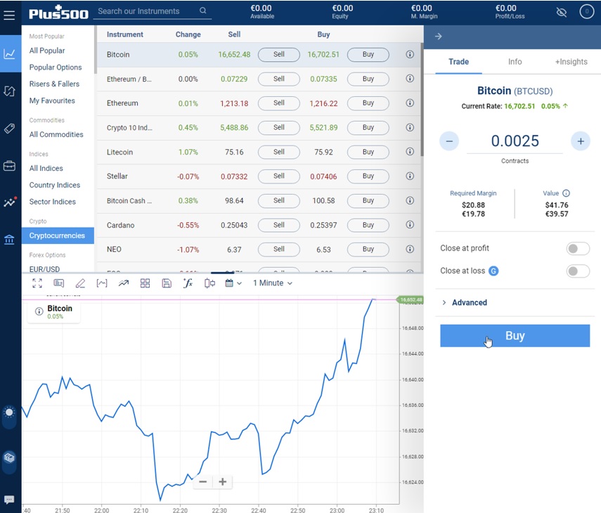 Plus500 trading platform screenshot