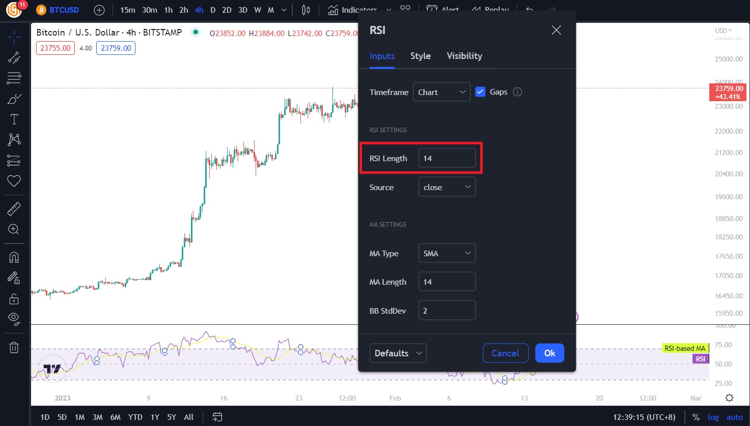 Adjust RSI indicator settings