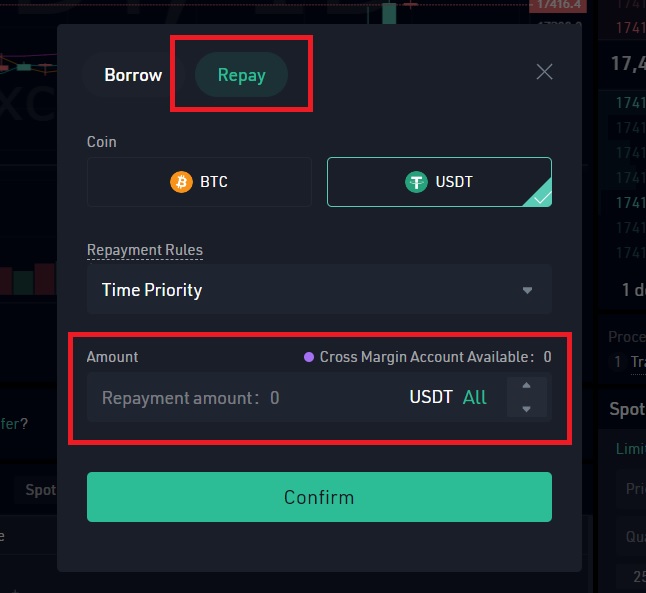 Repay funds on Margin account